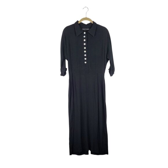 Christy Dawn Deyko Dress Black Crepe Fitted Midi Polo Dress Size Medium - Picture 1 of 11